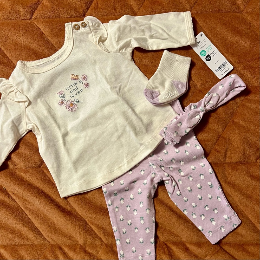 Cream and Purple Baby Outfit Set